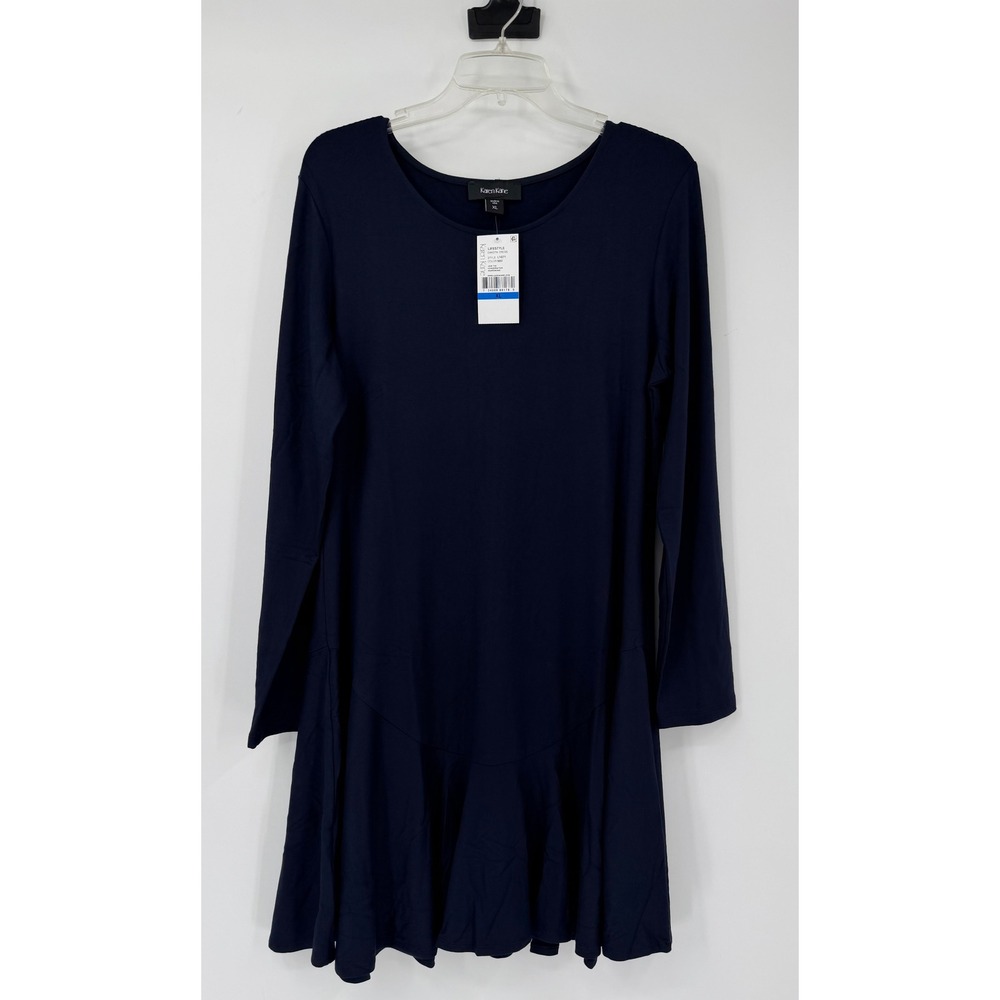 Karen Kane Dakota Dress Womens XL Navy Blue Long Sleeve Flounce Hem L14271 NEW